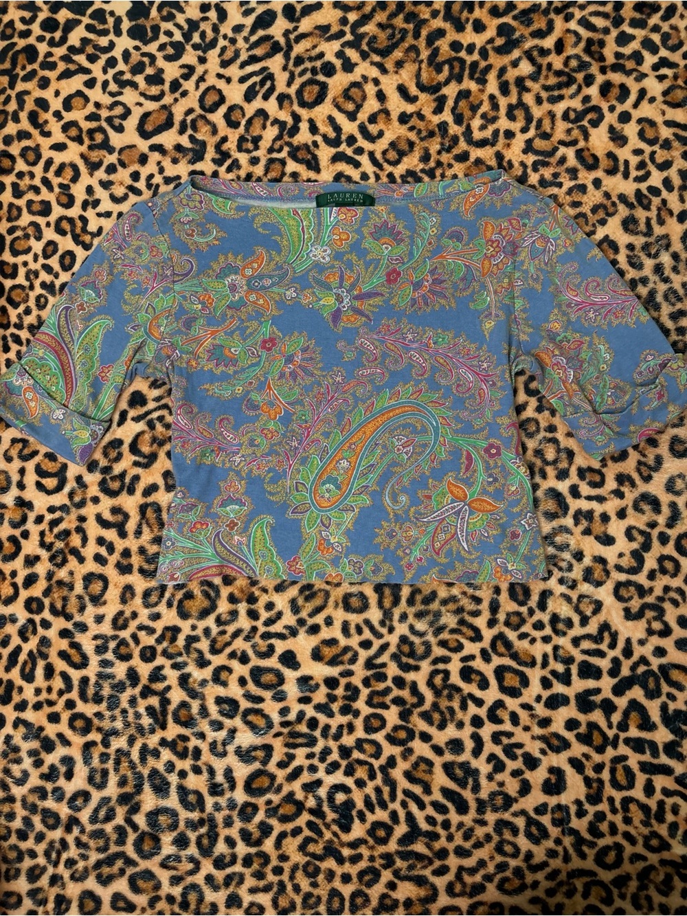 Ralph Lauren Blue Paisley Boatneck Crop Top